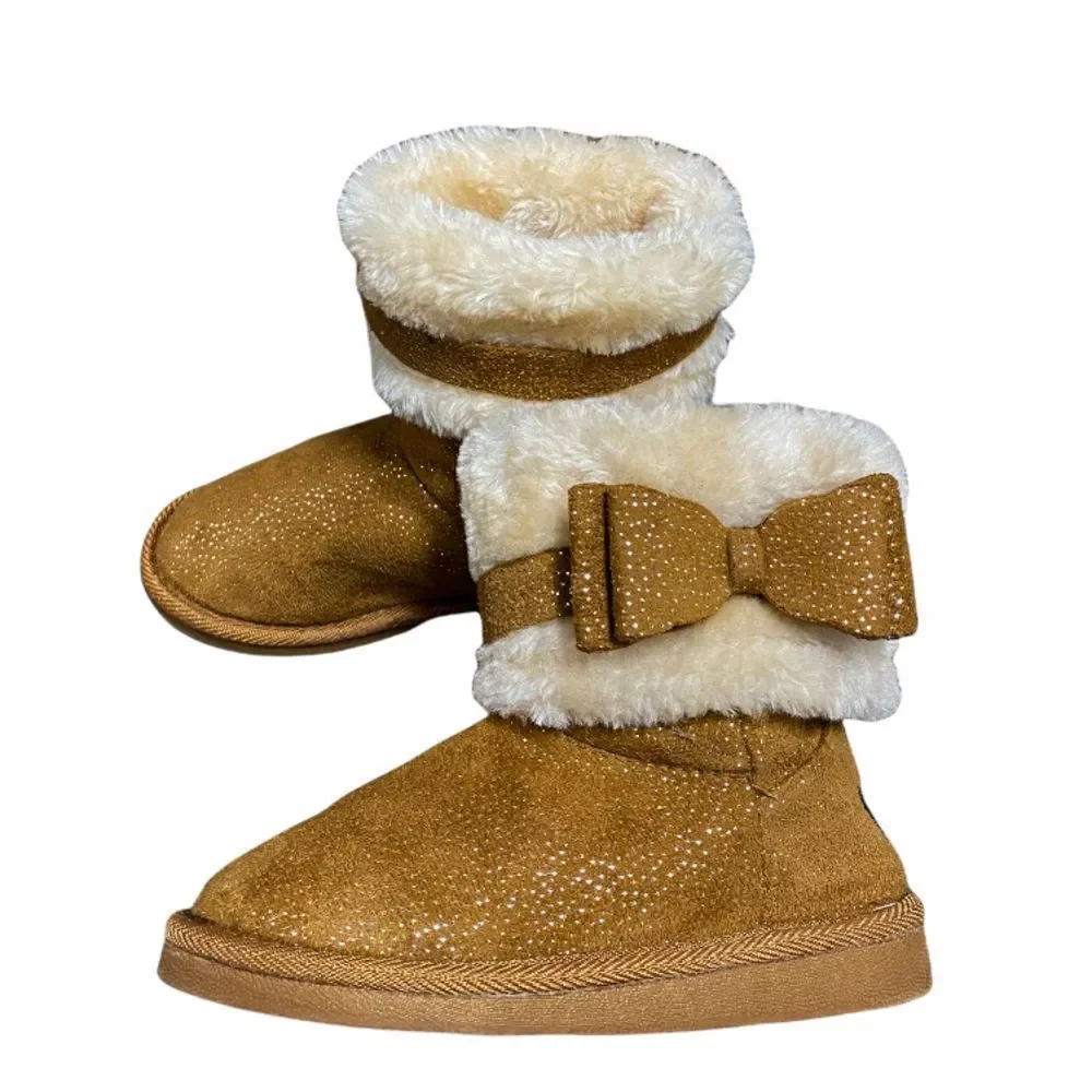 Kenzie Girl Tan w/Glitter Faux Fur Faux Suede Slip-On Bootie Size 1